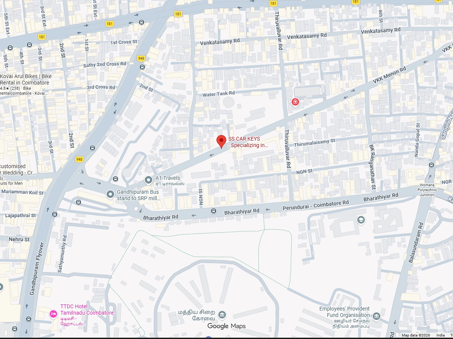 Map showing SS CAR KEYS near Venkatasamy Layout in New Siddhapudur